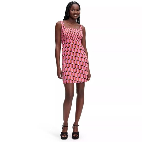 Diane Von Furstenberg Women Size 2 XS Pink Modern Geo Print Mini 90s Shift Dress - Picture 1 of 10